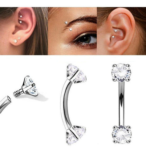 Modlover Barbell Curvo Con Zirconia Engarzada Ideal Ceja Daith Rook 0