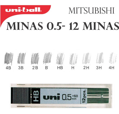 48 Tubo De 12 Minas Uni 0,5 P/ Portamina Mitsubishi 4h A 4b 2