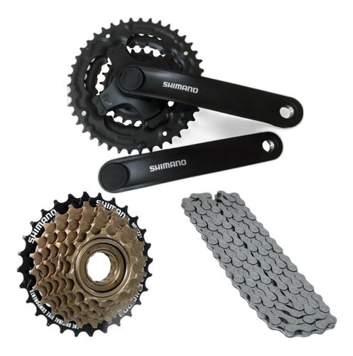 Set Grupo Transmision Shimano 21v -cadena-platos-piñon Rosca 0