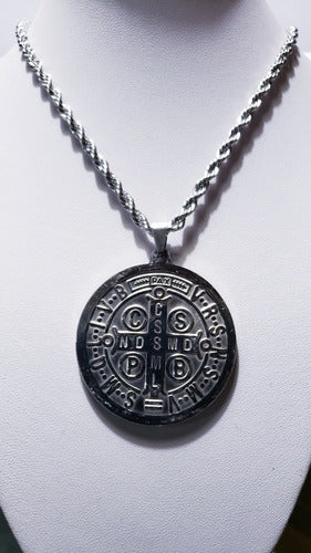 Large Saint Benedict Medal and Surgical Steel Chain 2