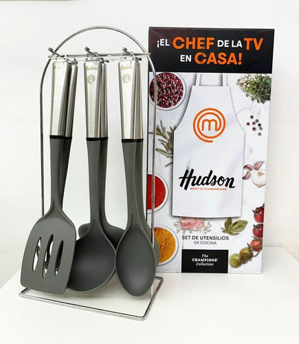 Set 6 Utensilios Hudson  Nylon Mango Acero Con Soporte! 1