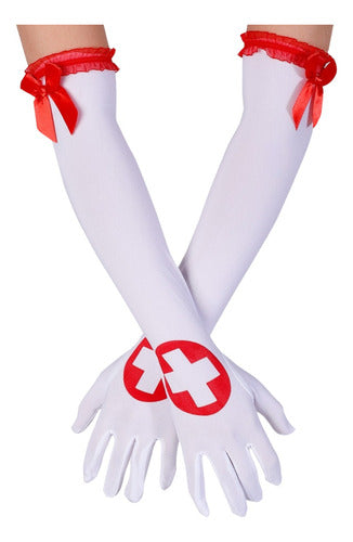 Sexy Nurse Long Fingerless Gloves Costume Pair 1