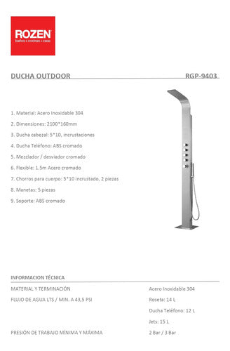 Panel Columna Barral Ducha Exterior Acero Inoxidable 1