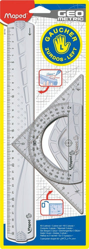 Maped Left-Hand Geometry Set (Ruler, Protractor, Triangle) 0