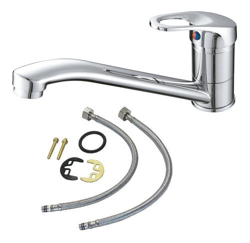 Double Stainless Steel Sink 63x37 + Monobloc Faucet Countertop Set 1