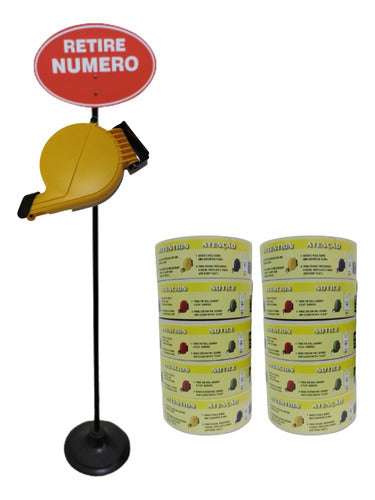 Generic Yellow Number Dispenser with Stand and Black Sign + 10 Rolls 0