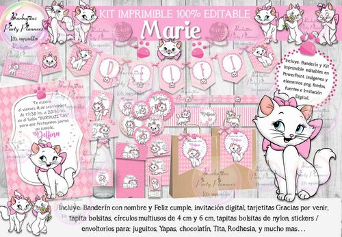 Kit Imprimibles Burbujitas: Candy Bar Gata Gatita Marie 100% Editable 0