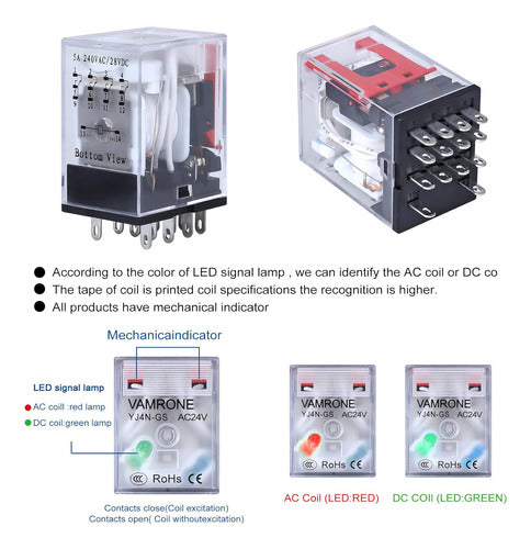 HH54P Electromagnetic Relay - DC 24V MY4N-J MY4NJ PYF14A Socket 6