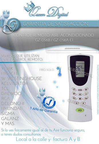 Control Remoto Aire Acondicionado Gz-056b York Westinghouse 1