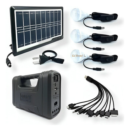 Kit De Iluminación Panel Solar Batería Recargable Campo Lh 1