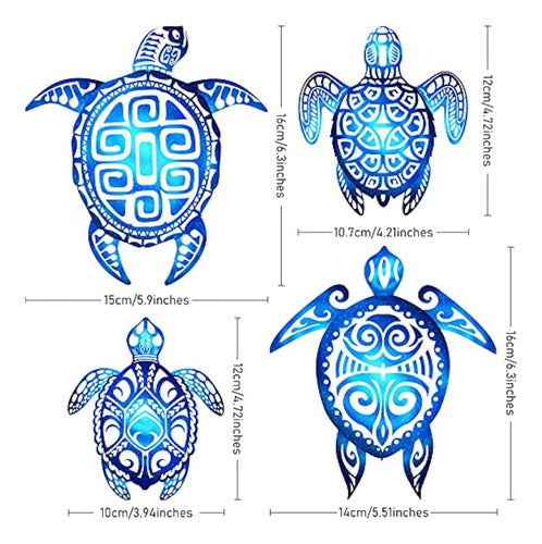 4 Piezas Decoraciones De Pared De Baño De Tortuga Marina Océ 4