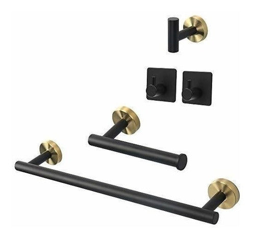 TocTen Set of 5 Bathroom Accessories Brushed Black/Gold 0