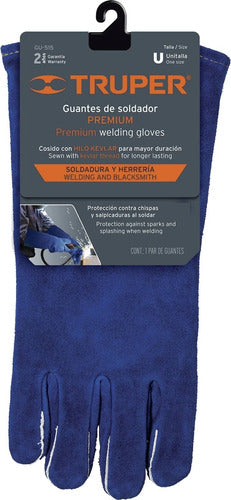 Guantes De Soldar Soldador Cuero Azul Carnaza Truper Gu-515 1