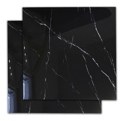 ZZ Porcelantos Polished Black Marquina Porcelain Tile 60x60 Rectified 1st Quality 0