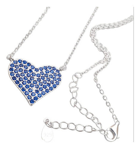 Lucio Di Reggio 925 Silver Necklace Heart Chain with Blue Cubic Micropave 0