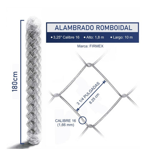 Rollo De Tejido Romboidal 3 1/4'' 1,80x10mts Cal 16 Alambre 1