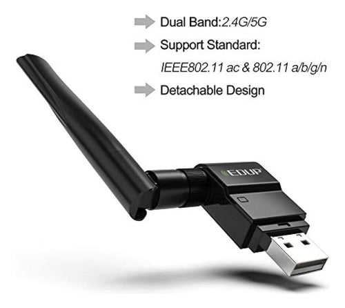 Adaptador Wifi Usb 600mbps Edup 802.11ac Doble Banda 2.4g / 2