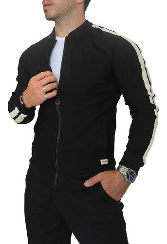 Harbak Men's Sport Double-Fabric Jacket with Stripes 1