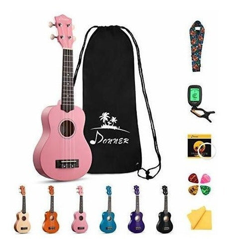 Donner Soprano Ukulele Kit for Beginners for Kids, Pink 0