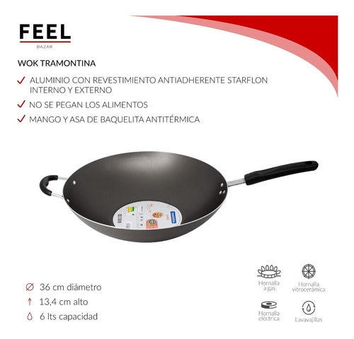 Tramontina 32cm Non-Stick Wok Pan Loreto 1