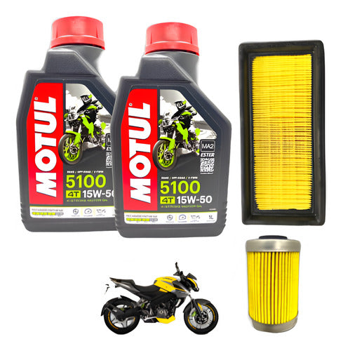 Bajaj Kit Filtros Bajaj Rouser 200 Ns + 2l Aceite Motul 5100 15w50 0