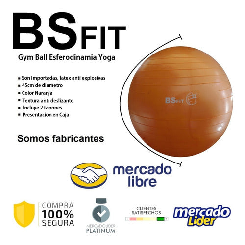 Pelota Esferodinamia Bsfit De 45 Cm+ Inflador Pilates Yoga 1