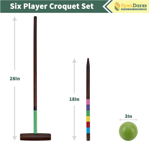 Spexdarxs Classic Croquet Set for 6 Players, Wooden Mallets 28" 1