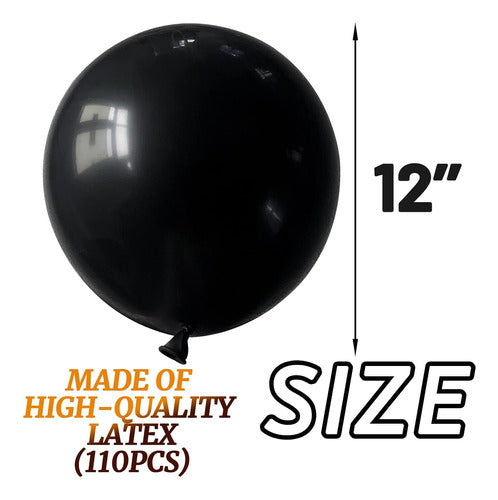 Globos De Látex Negro 30cm, 110 Unidades Para Fiestas 1