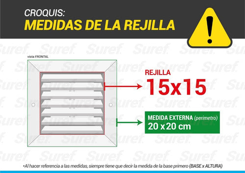 Suref Rejilla Ventilacion 15x15 Conexión Diam 10cm. Exterior 20x20 3