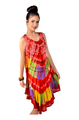Hindu Batik Embroidered Wide Bias Cut Women's Sun Dress 2