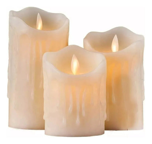 Set of 3 LED Flame Effect Warm Light Candles with Movement Battery Operated 0