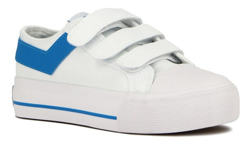 Pony Champion Canvas Platform Sneakers with Velcro / White/Royal 0