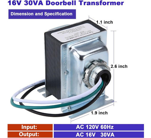 Timbre Transformador 16v 30va Fuente De Alimentación De Ca T 1