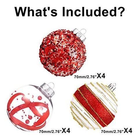 XmasExp 12 Red Christmas Ball Ornaments - 3 Designs 7cm 1
