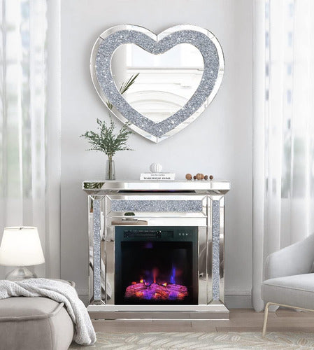 Le Tapis Heart-Shaped Mirror with Silver Diamond Frame - 70cm 2