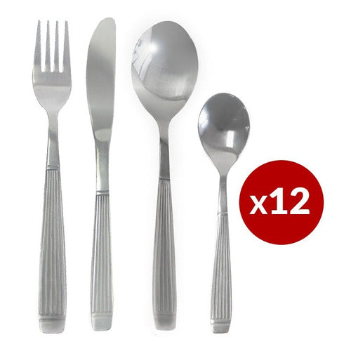 Striped Cutlery Set x 12 Knife Fork and Spoon Dining / Tea 0