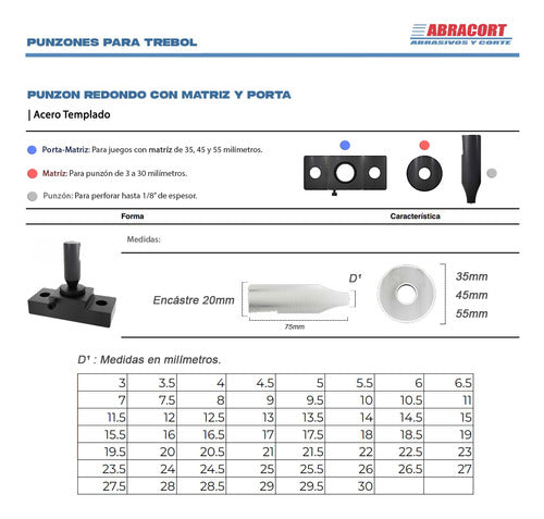 Punzón Y Matriz 8 Mm Cola 20, P/ Trebol O  Similar 1