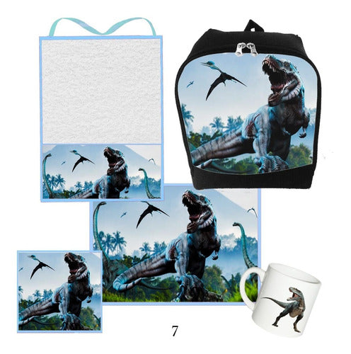 Jardin Infantes Set Taza Mantel Mochila Dinos Auto Unicornio 0