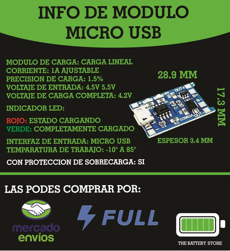 Modulo Tp4056 Carga Mini Usb 5v 1a 18650 Bateria Litio 1