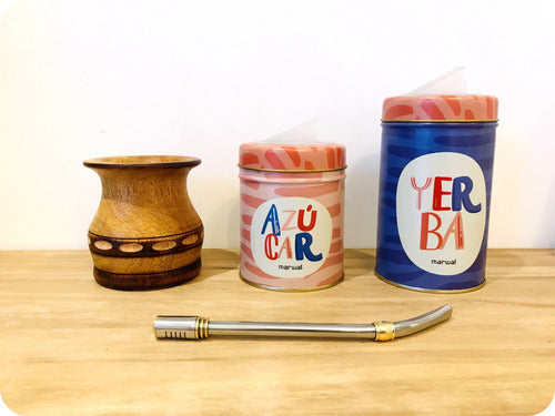Premium Carob Mate Set with Yerba Mate Holder, Sugar Bowl, and Stainless Steel Straw 1