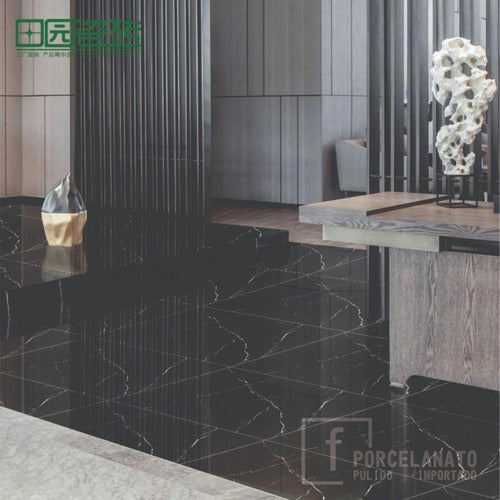 F Porcelanato Pulido Negro Marquina 60x60 Rect 1era 2