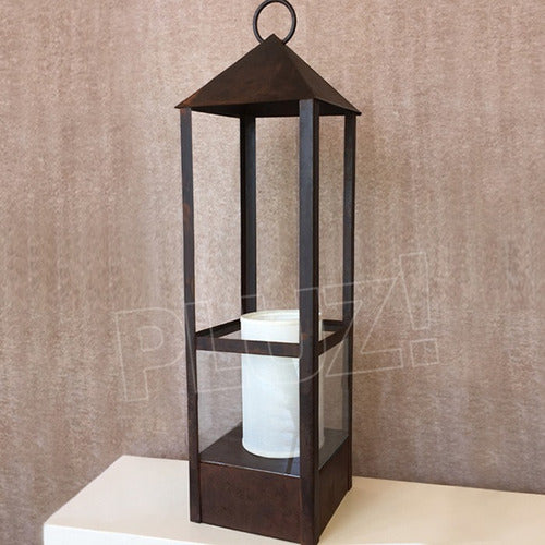 Pluz Medium Table Lantern with Fabric Shade - Iron Oxide 1