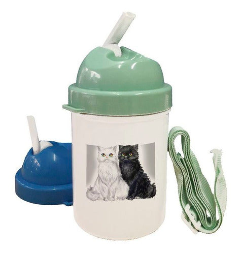 White and Black Persian Cats Drinking Bottle Art 0
