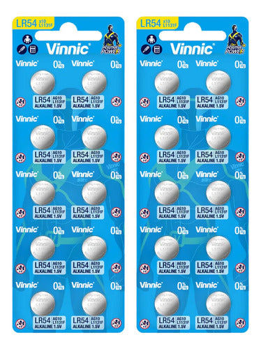 Vinnic Pack of 20 Button Batteries L1131F LR54 AG10 189 LR1130 0