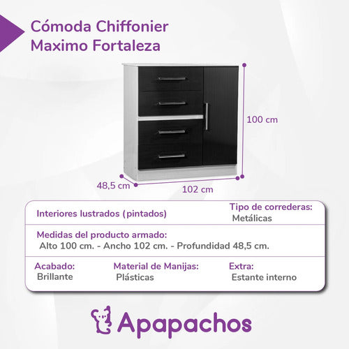 Máximo Cajonera Chifonier Cómoda Inf 1 Puerta 4 Cajones Melamina 2