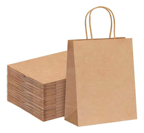 Bolsa Papel Kraft Madera Con Manija 20x18x8 X 25u 0