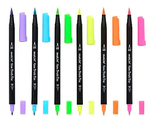 Caneta Neon Brush Duo 6 Cores 2 Pontas - Molin 1