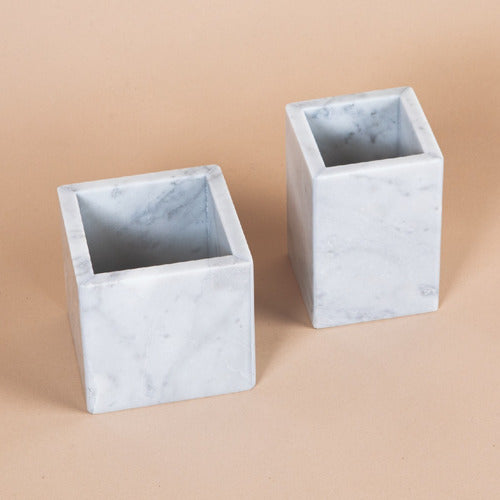 Cubo Porta Utensillos De Mármol Carrara 10x10x10 Cm 0