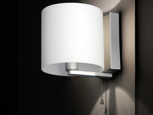 LED Bedside Wall Lamp with Glass Opal Satin Cylinder Shade - Dabor 2
