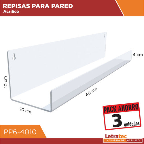 Letratec Acrylic Wall Shelf PP6-4010-3 Pack of 3 1